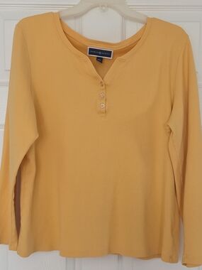 Karen Scott Golden Yellow Henley Button 100% Cotton T- Shirt Top XXL